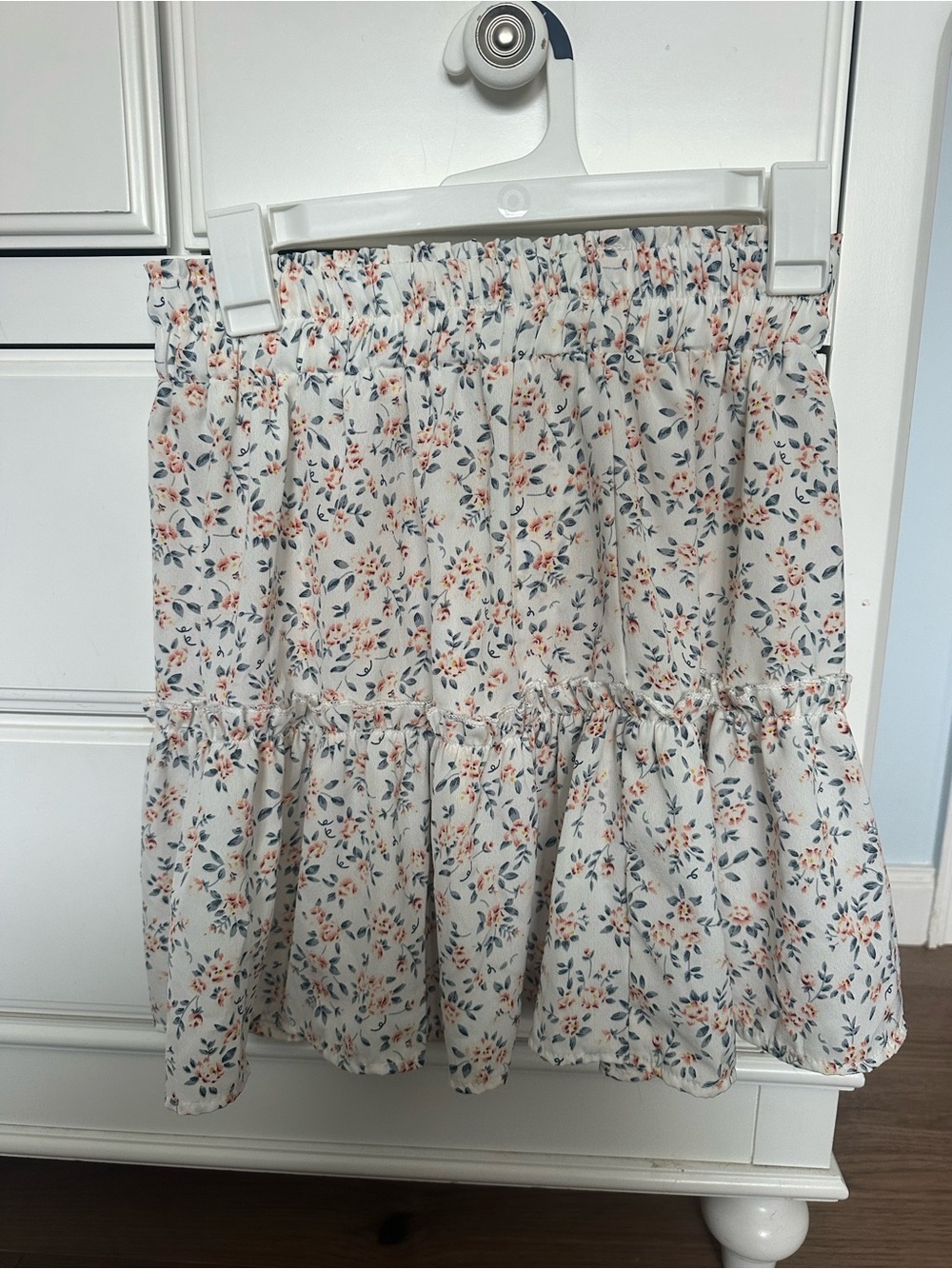 Women's Floral Tiered Mini Skirt - Cream with Pink & Green Floral Print